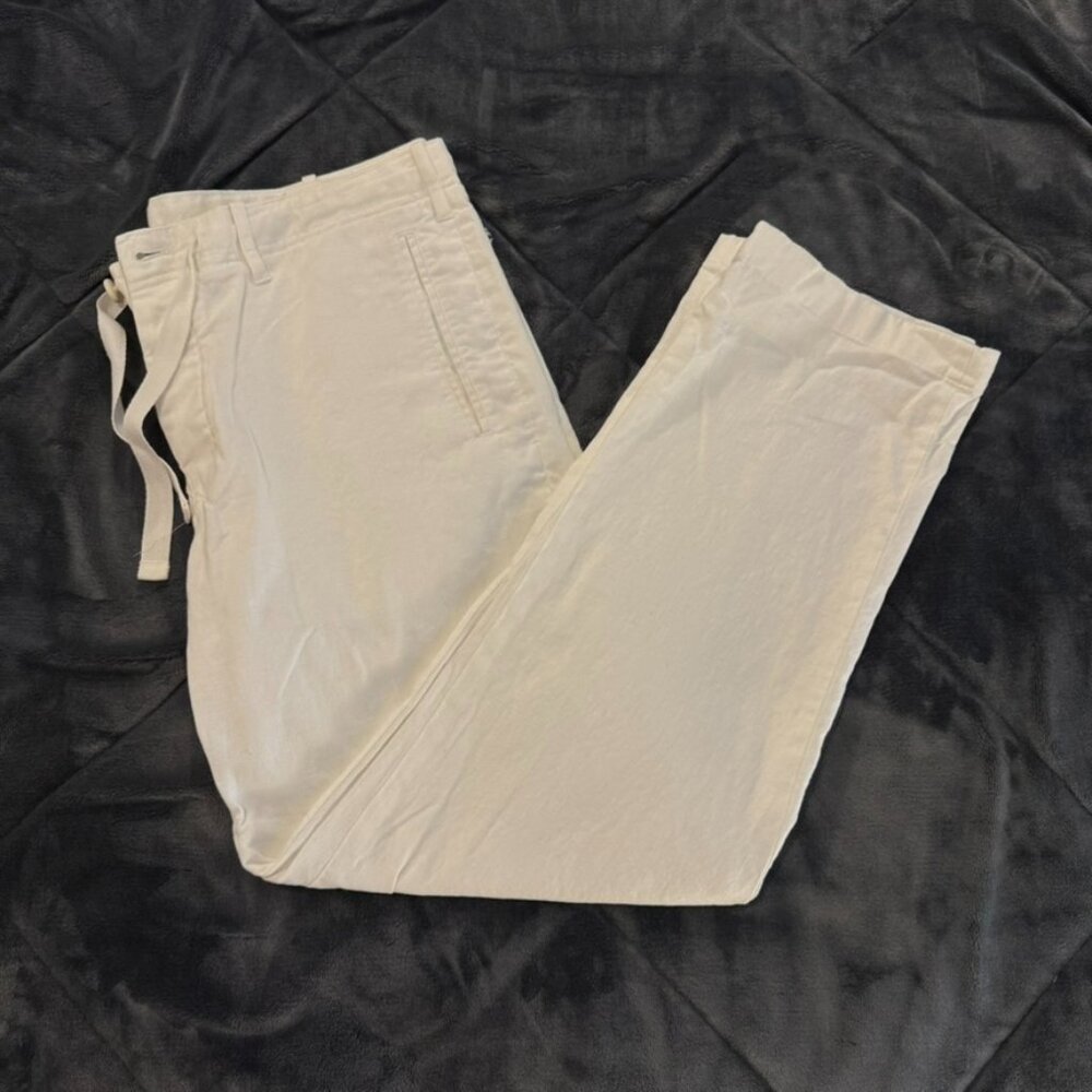 Perry Ellis Men's 100% Linen Drawstring Pants With Pockets, 32"/36" Inseams